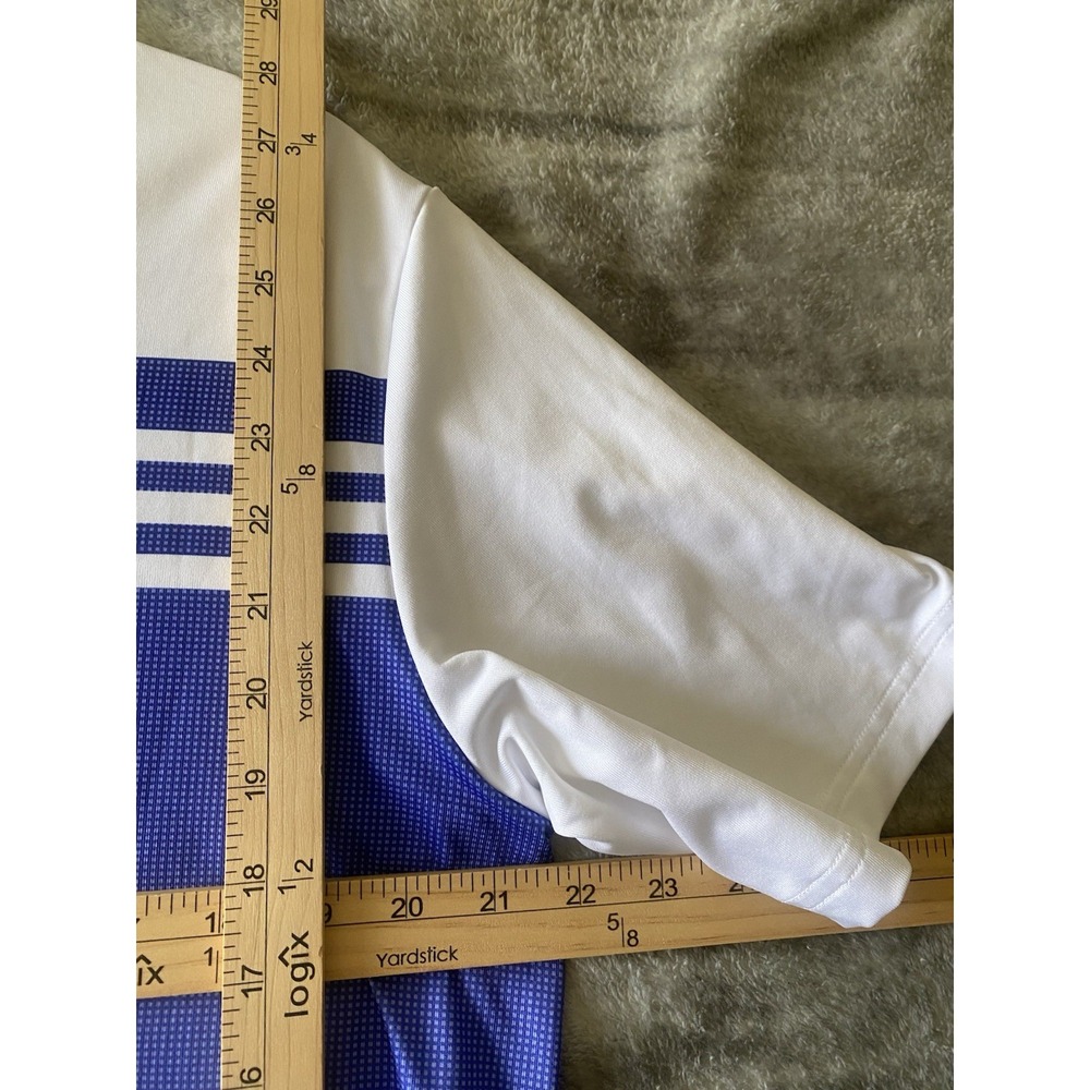 Adidas Golf Climacool Polo Shirt Mens Medium White Blue Striped Gradient Snag - Picture 3 of 5
